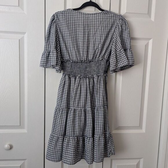 Max Studio Gingham Tiered Midi Dress | XS | Navy & White | Smocked Waist - Picture 6 of 6